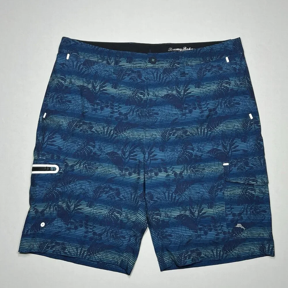 Tommy Bahama Cayman Sardina Seas Hybrid Cargo Swim Trunks Ocean Deep  Size 34